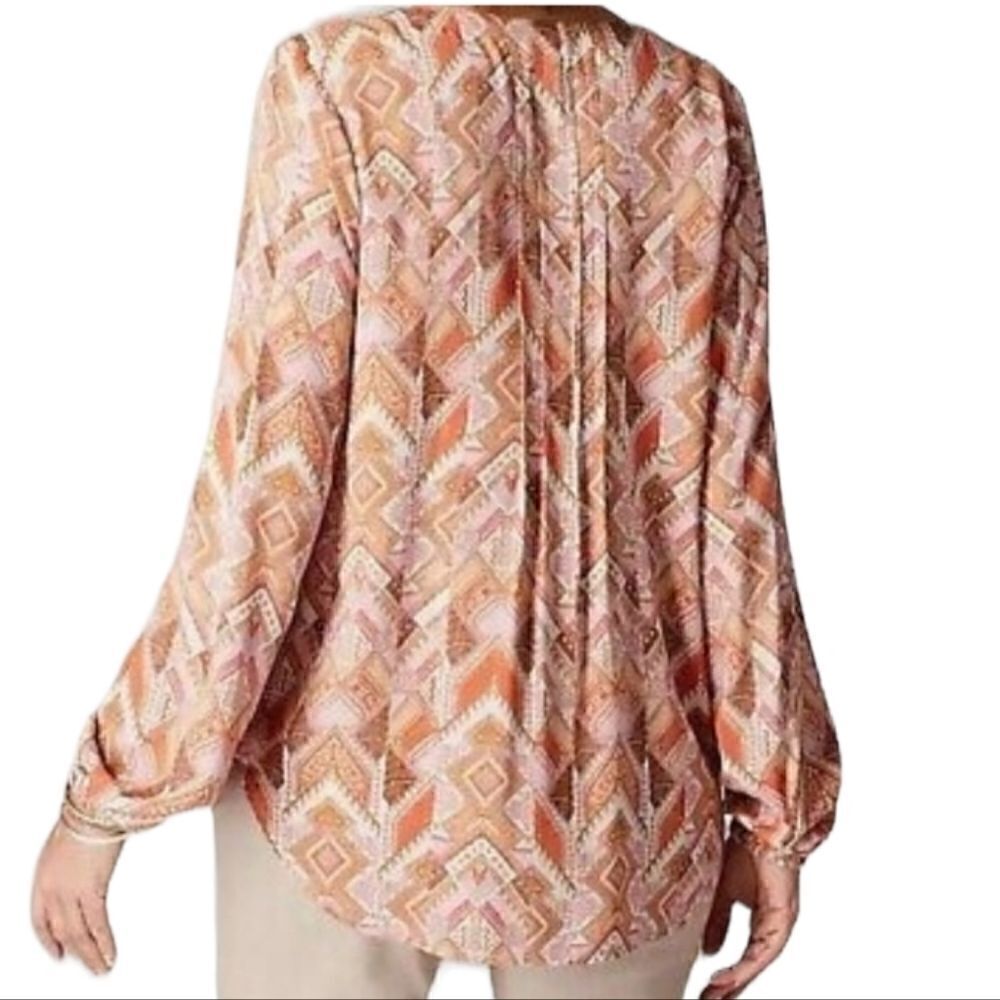 Ec J.Jill Patchwork Style Pleated Buttonup Blouse… - image 2